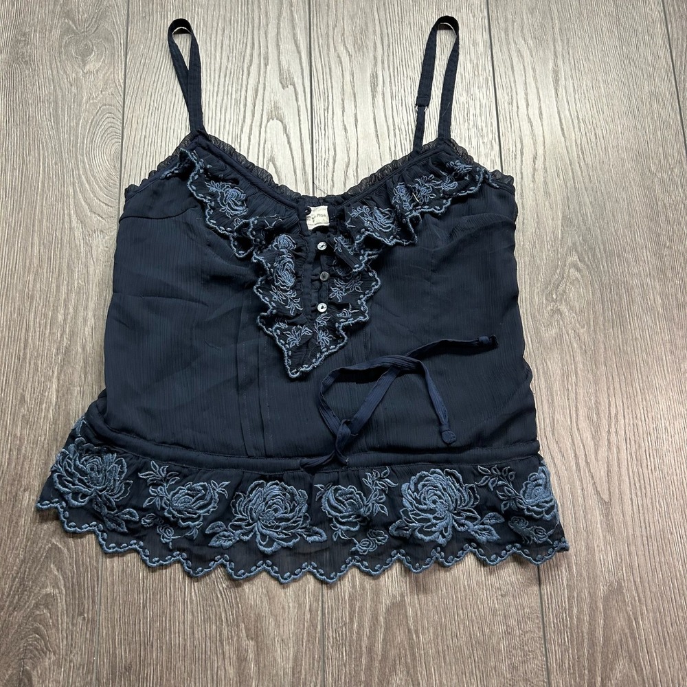 Abercrombie & Fitch Navy Blue Medium Floral Embroidered Ruffle Camisole Top Doll